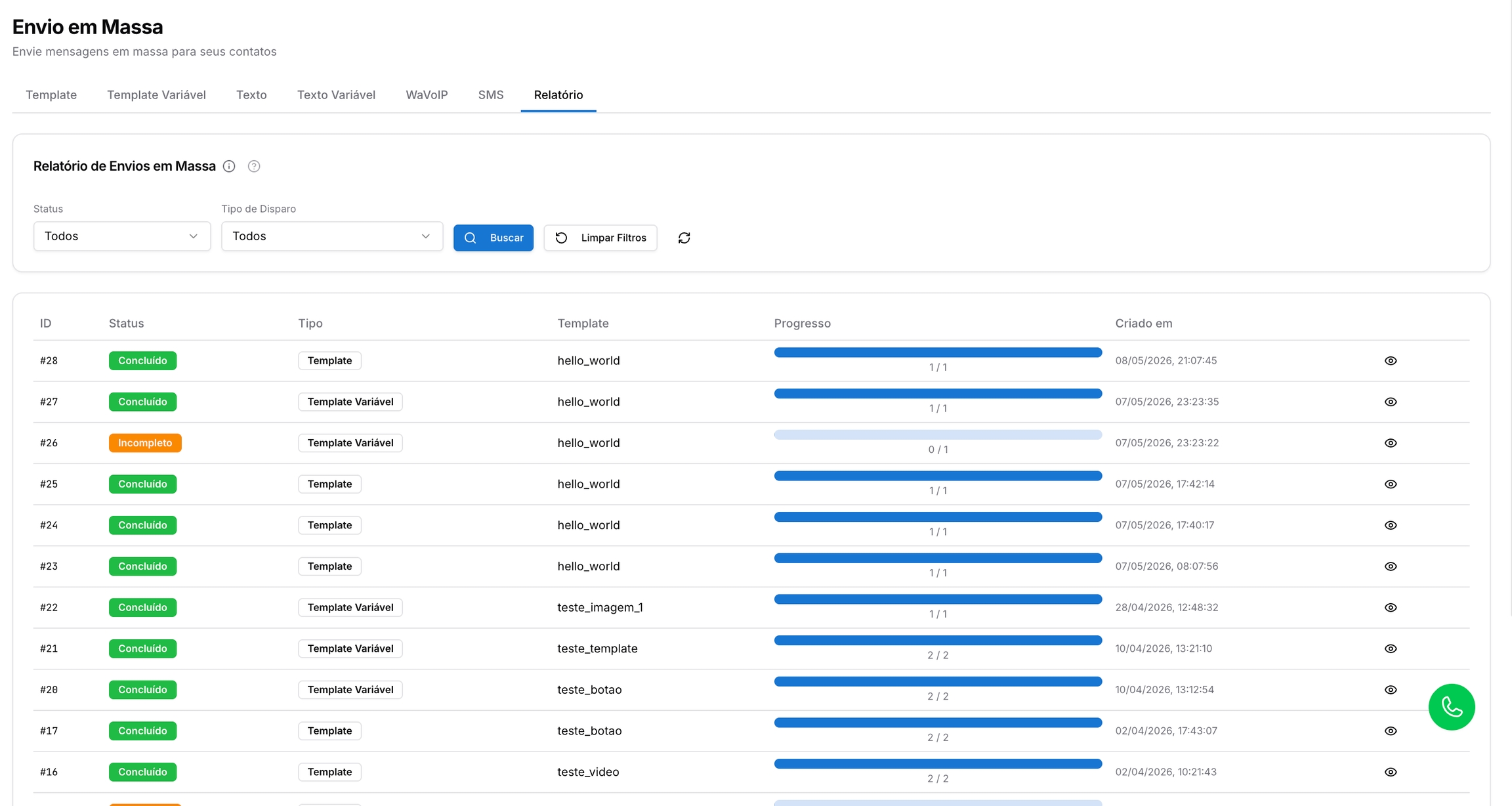 Envio em massa - Detalhamento das Abas — Envio em Massa