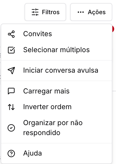 Menu dos atendimentos — Tela de Atendimento