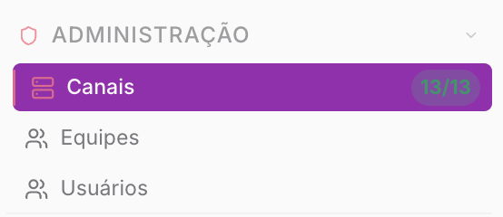 Canais de comunicação — Administração - Painel Admin