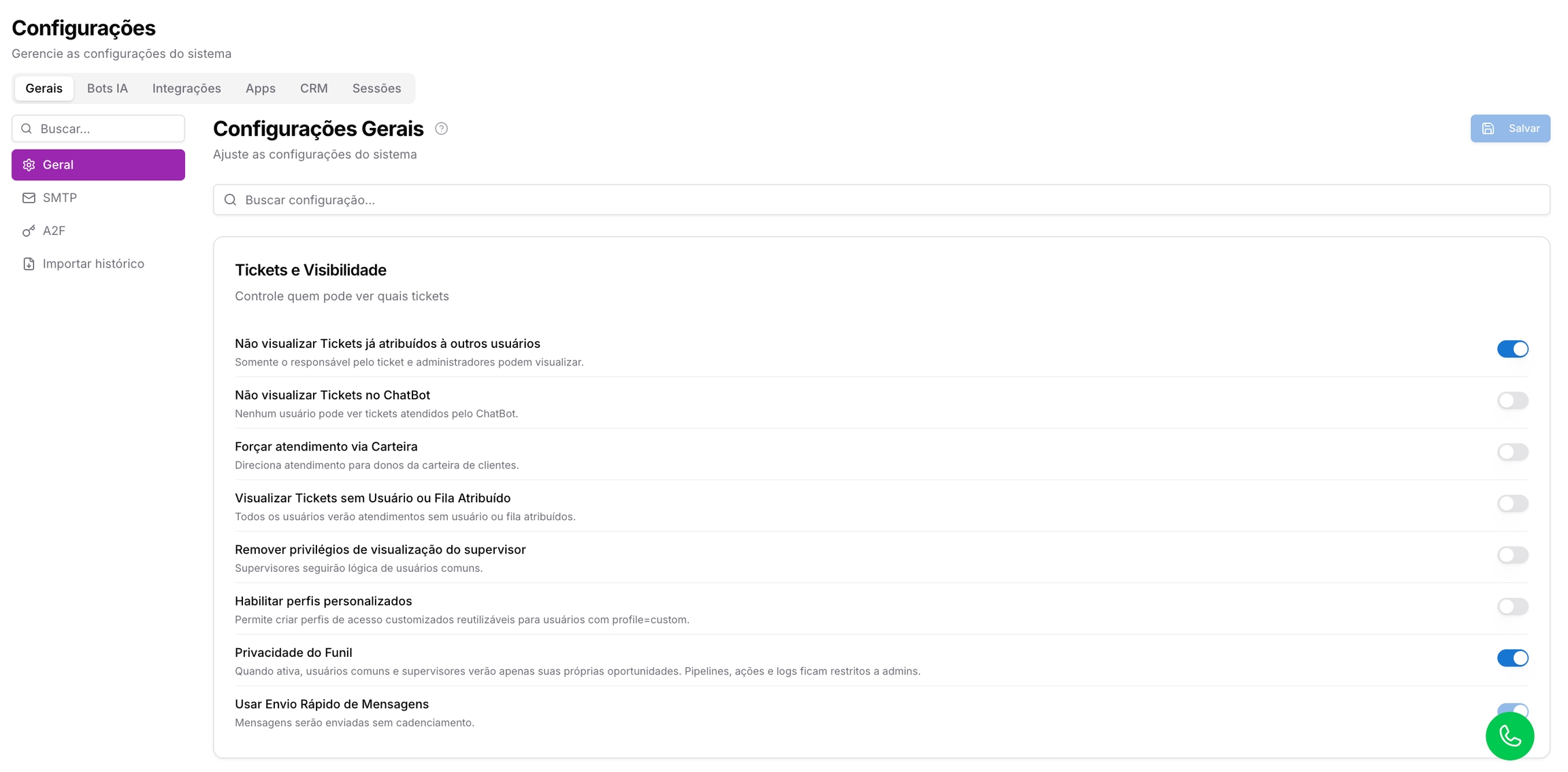 Configurações Gerais — Configurações Painel Admin
