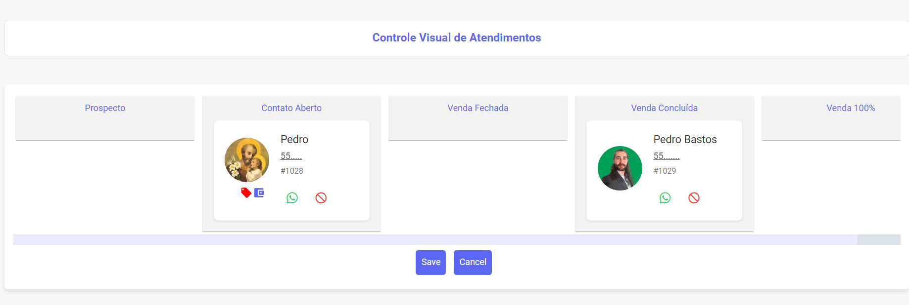Kanban de atendimento — Gestão