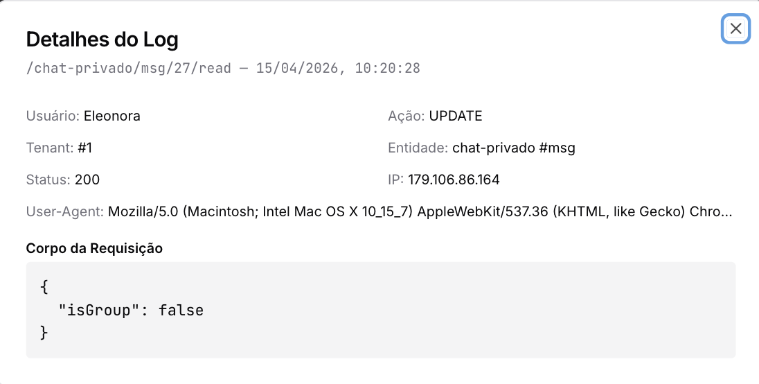 Log auditoria (admin) — Configuração