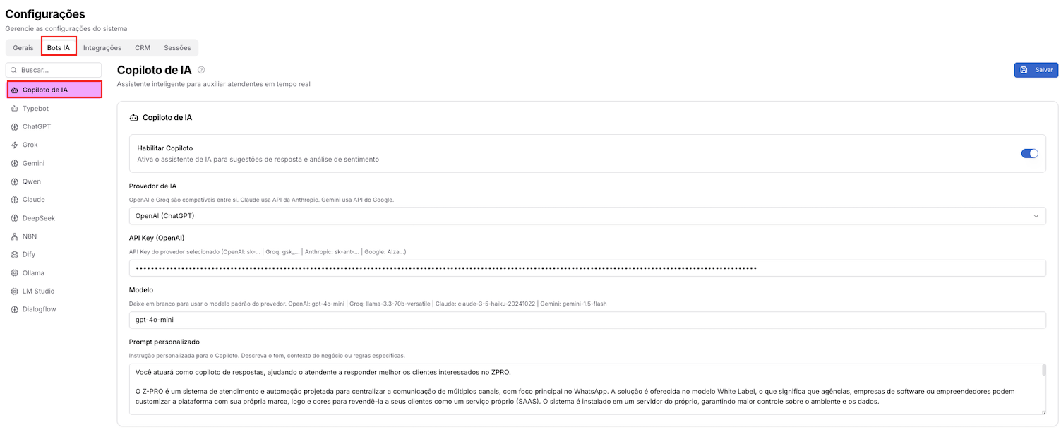 Copiloto de IA — Bots e IA