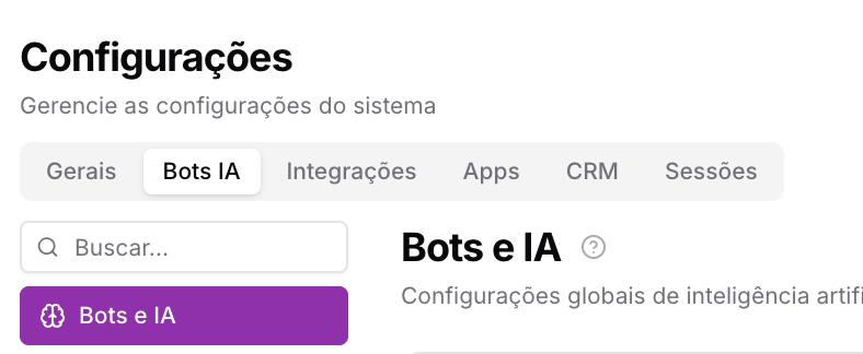 Bots e IA — Configurações Painel Admin