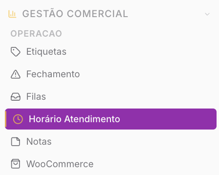 Horários de Atendimento — Operação (Gestão comercial)