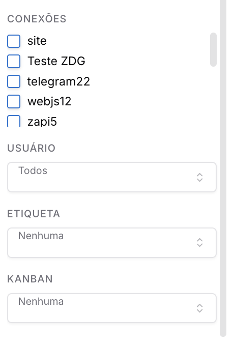 Menu dos atendimentos — Tela de Atendimento