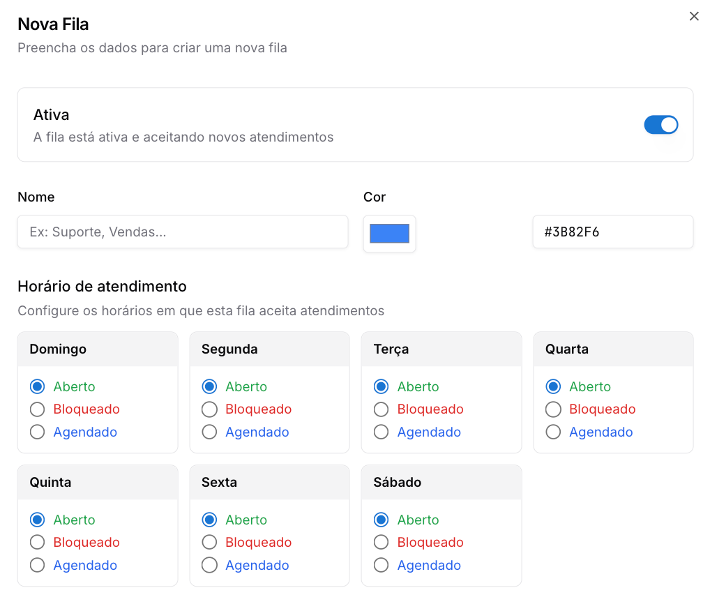 Horários de Atendimento — Operação (Gestão comercial)